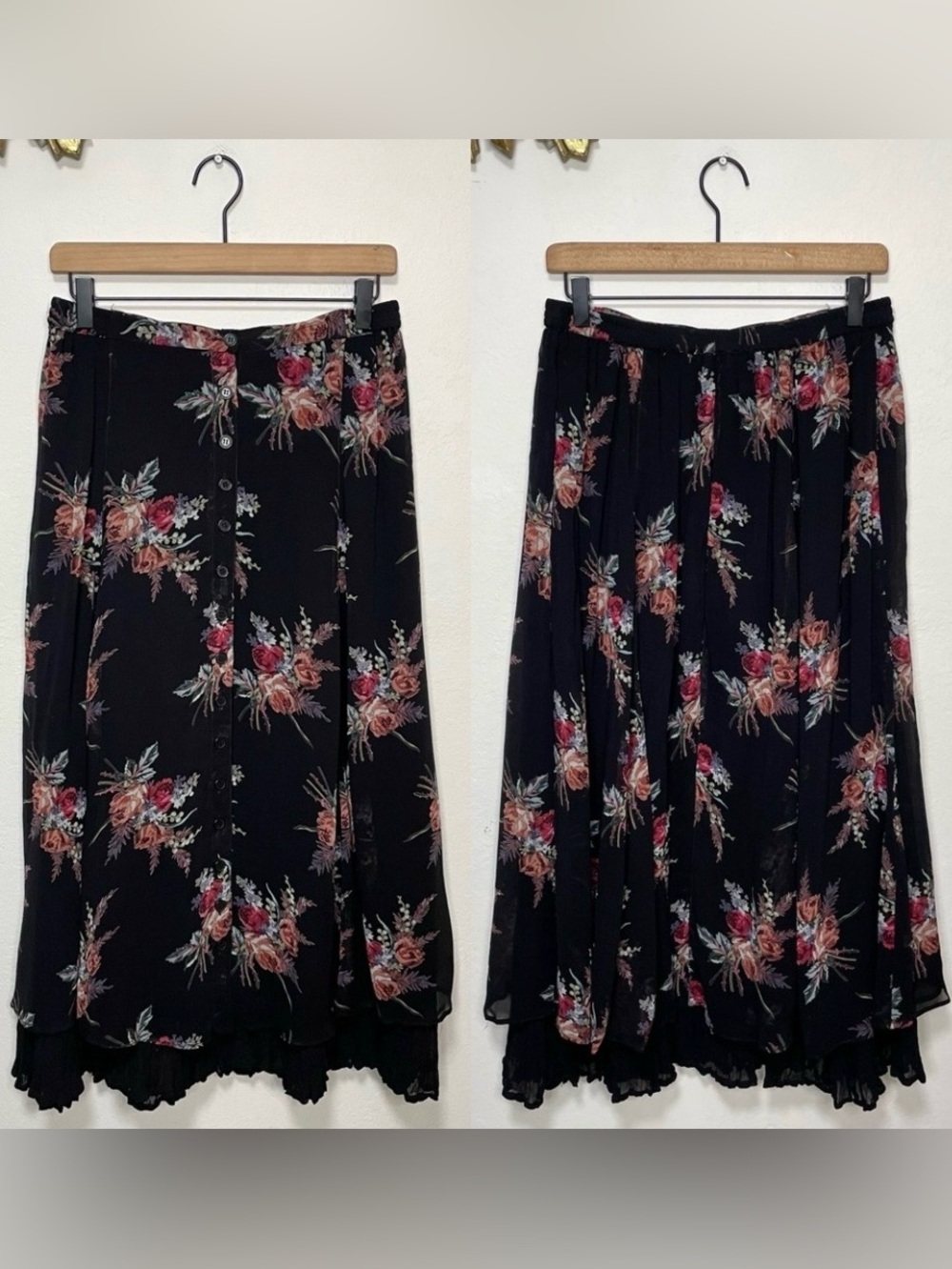 Vintage Floral Button Front Midi Skirt